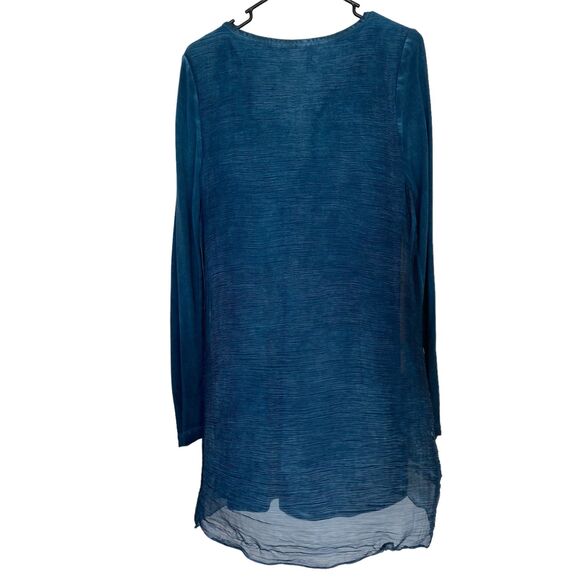 SOFT SURROUNDINGS Blue Long Sleeve Silk Embroidered Sequin Tunic Top Size M - Picture 4 of 5